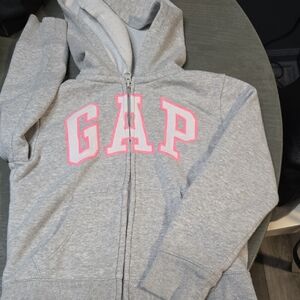GAP Kids Light Gray Hoodie with Pink Lettering
